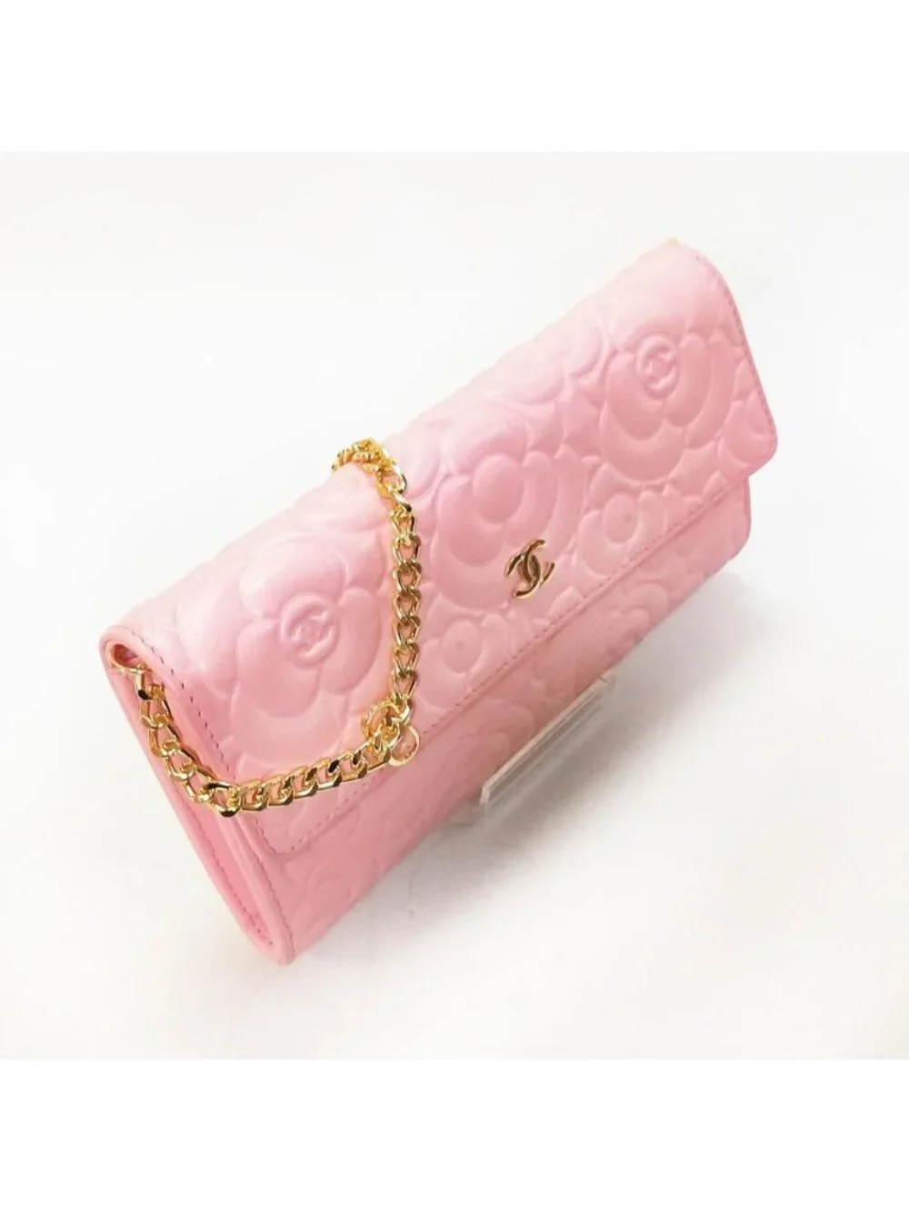 Chanel Camellia Long Wallet Pink Chain